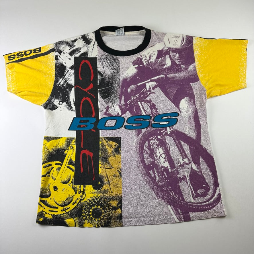 Vintage 90s Boss Cycle Shirt XL All Over Print