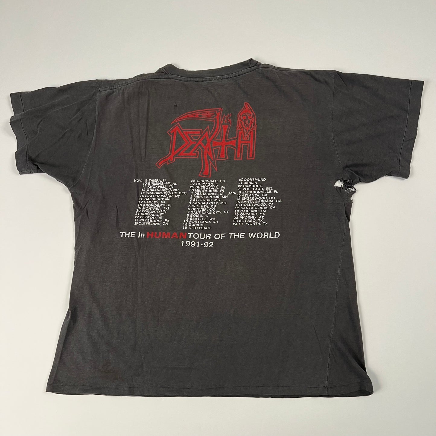 Vintage 1991 Death Shirt Large The Human Tour Of The World 91-92