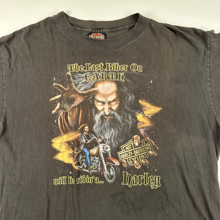 Vintage 90s Harley Davidson Shirt XL The Last Biker On Earth 3D Emblem