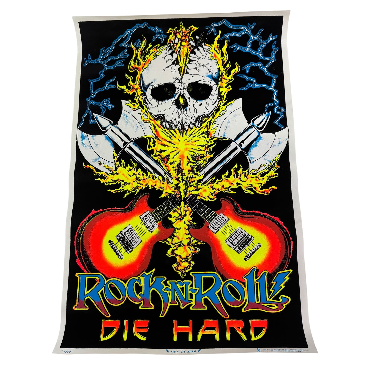 Vintage 90s Rock N Roll Die Hard Poster Black Light
