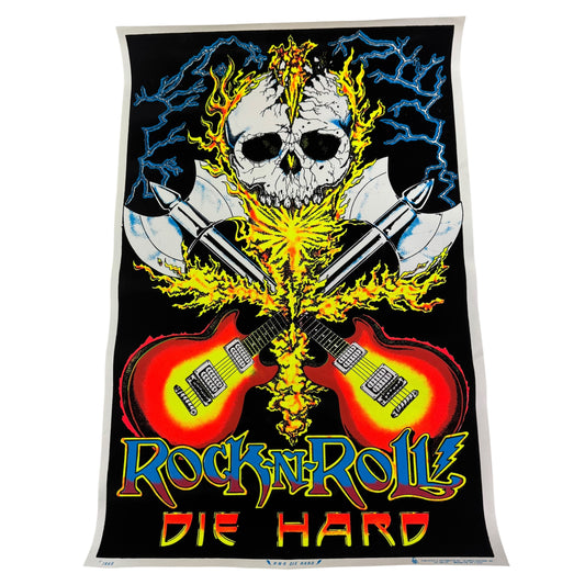 Vintage 90s Rock N Roll Die Hard Poster Black Light