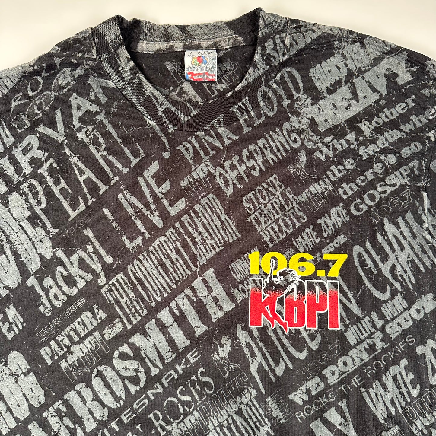 Vintage 90s 106.7 KBPI Shirt Large All Over Print