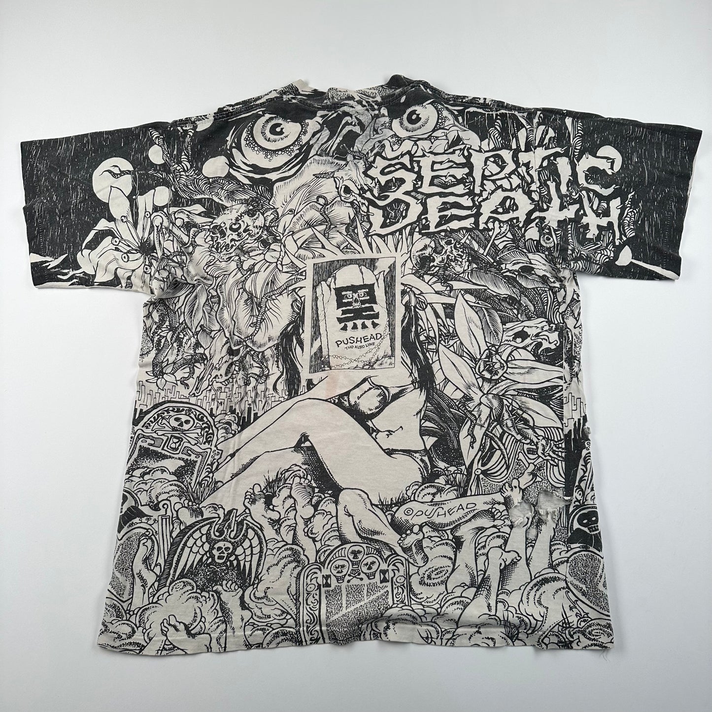 Vintage 90s Septic Death Shirt Large Pushead All Over Print