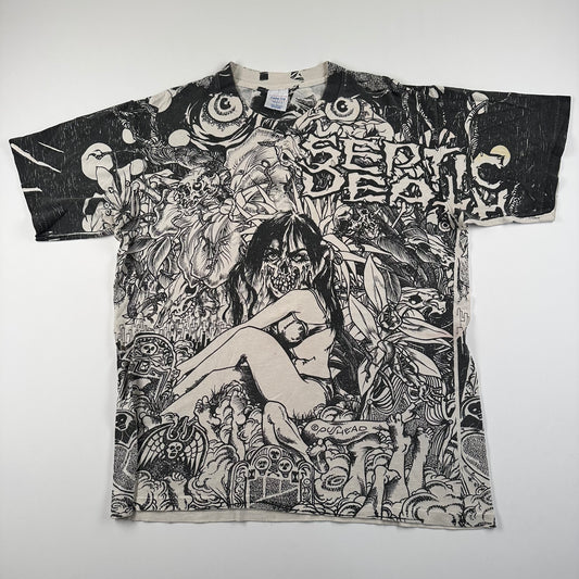 Vintage 90s Septic Death Shirt Large Pushead All Over Print