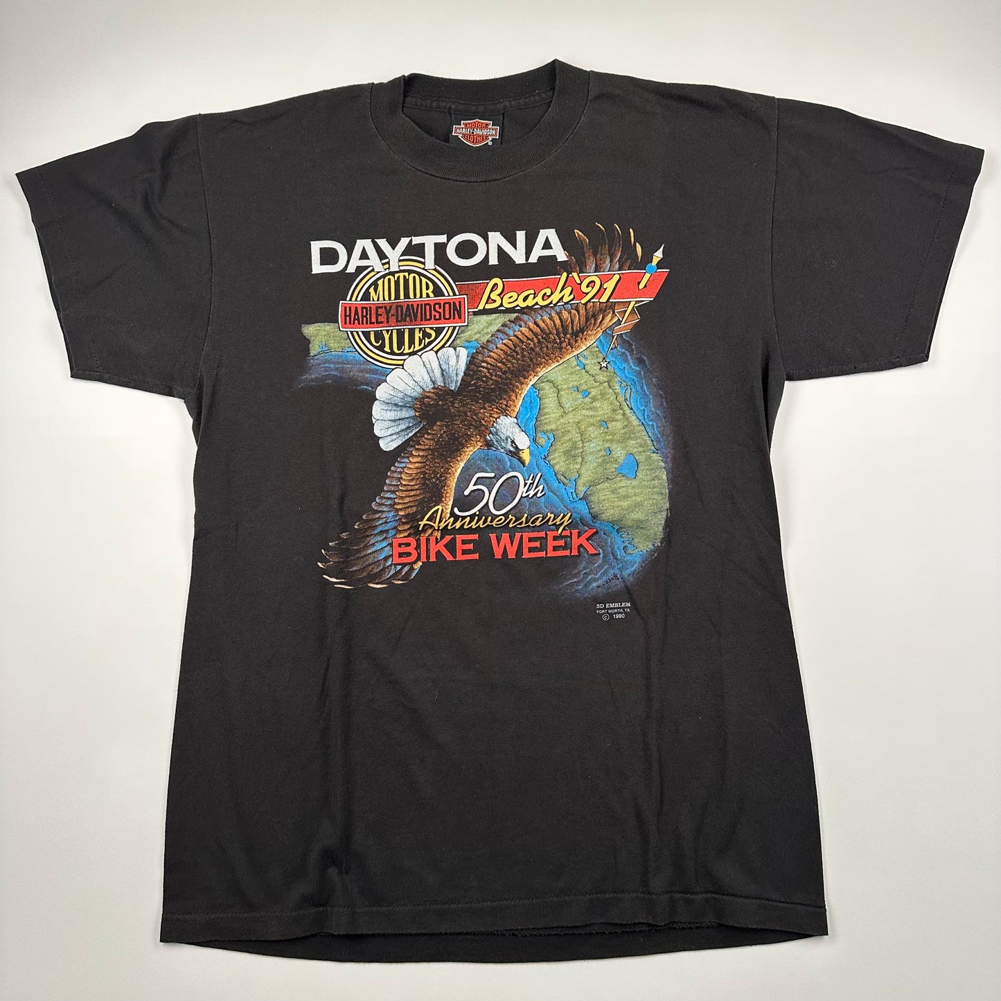 Vintage 1990 Harley Davidson Shirt Large 3D Emblem Daytona Beach