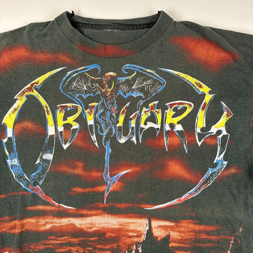 Vintage 1993 Obituary Shirt Large All Over Print The End