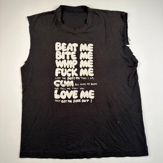 Vintage 80s Beat Me Bite Me Whip Me Sleeveless Shirt Large