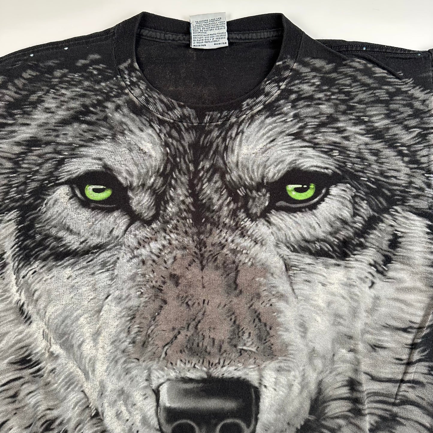 Vintage 1995 Wolf Shirt Large Liquid Blue All Over Print