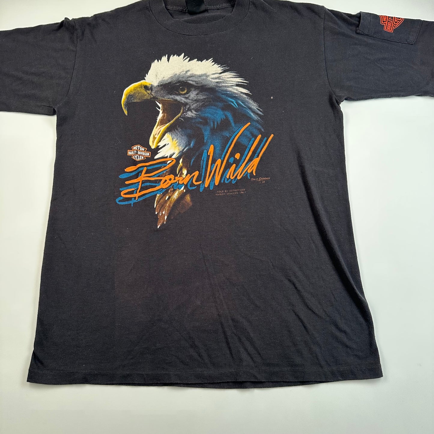 Vintage 80s Harley Davidson Shirt XL 3D Emblem Born Wild