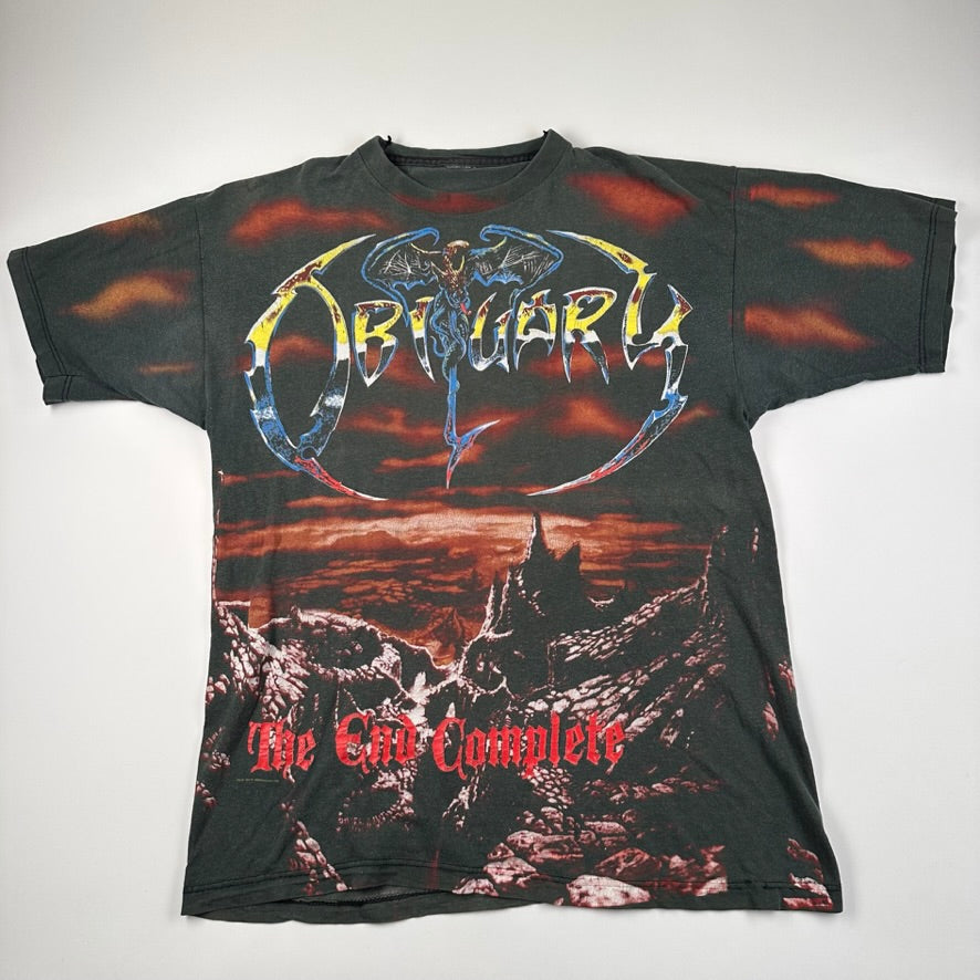 Vintage 1993 Obituary Shirt Large All Over Print The End