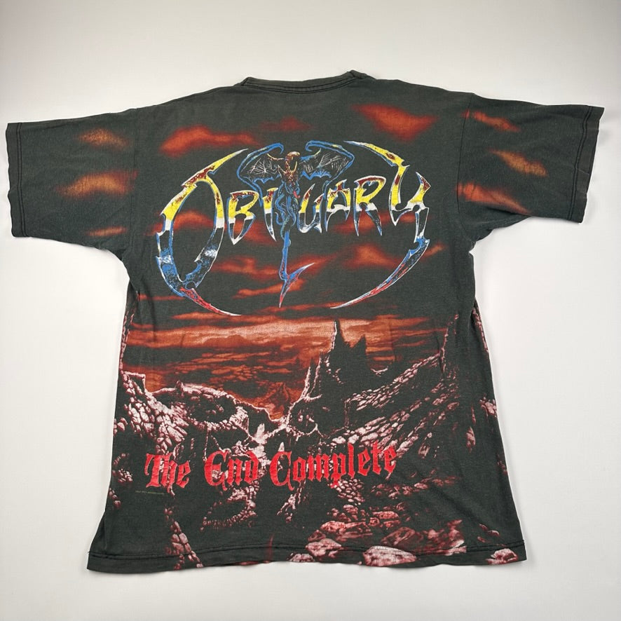 Vintage 1993 Obituary Shirt Large All Over Print The End