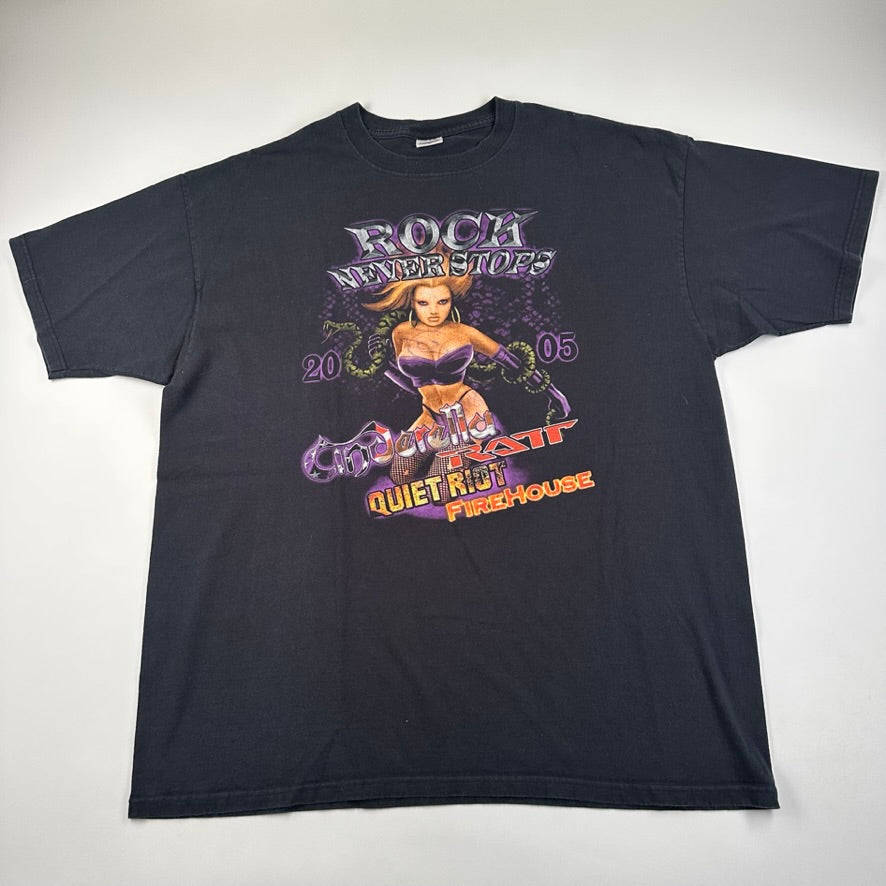 Vintage 2005 Rock Never Stops Shirt XXL Cinderella Signed Ratt Quiet Riot