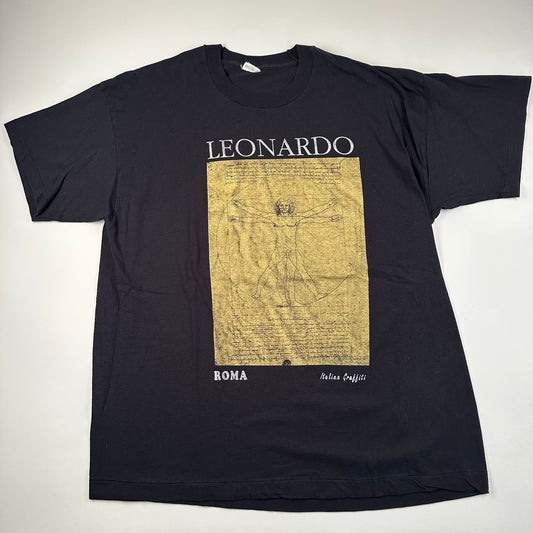 Vintage 90s Leonardo Shirt XXL Da Vinci Roma Italian Graffiti