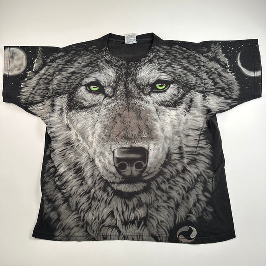 Vintage 1995 Wolf Shirt Large Liquid Blue All Over Print