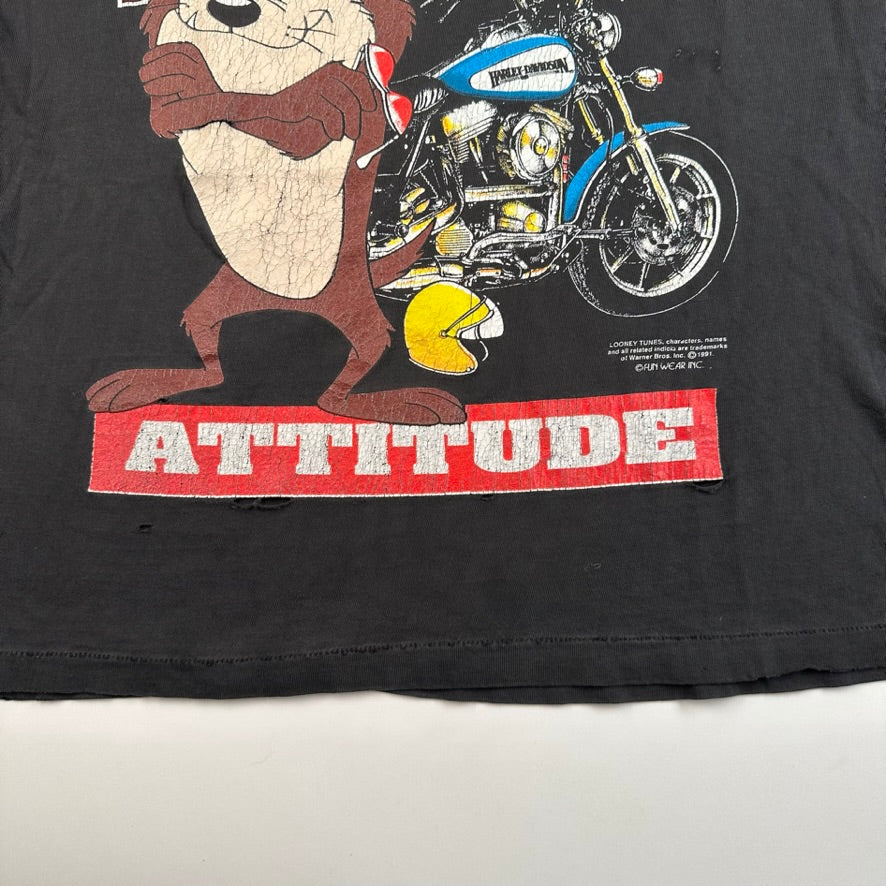 Vintage 1991 Taz Harley Davidson Shirt Large Bad Attitude