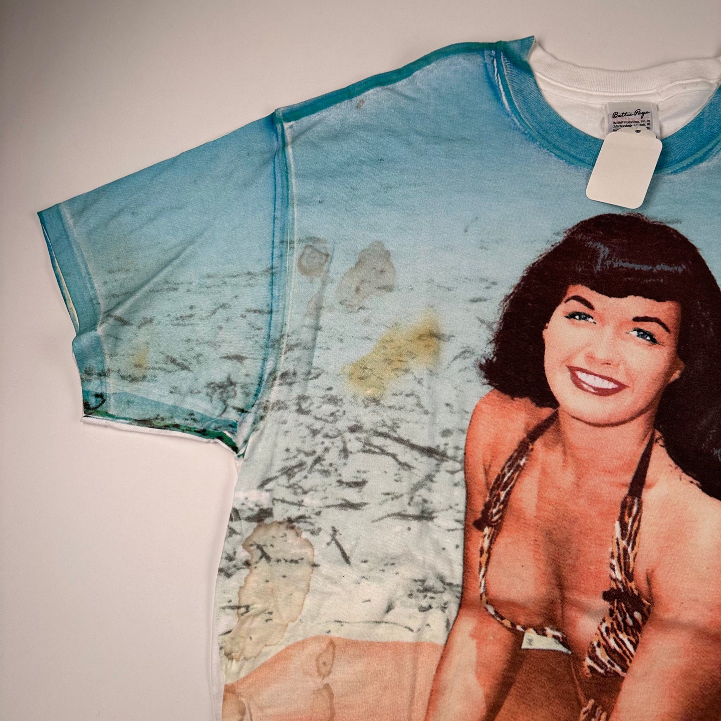 Vintage 90s Bettie Page Shirt Large Deadstock All Over Print Beach