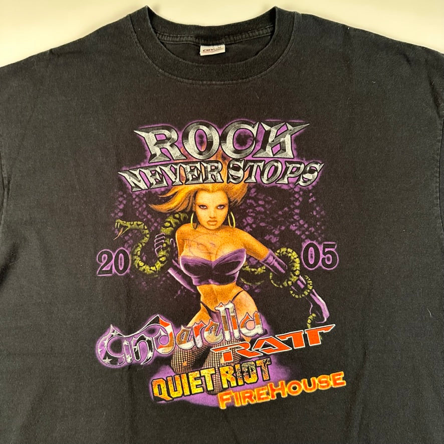 Vintage 2005 Rock Never Stops Shirt XXL Cinderella Signed Ratt Quiet Riot