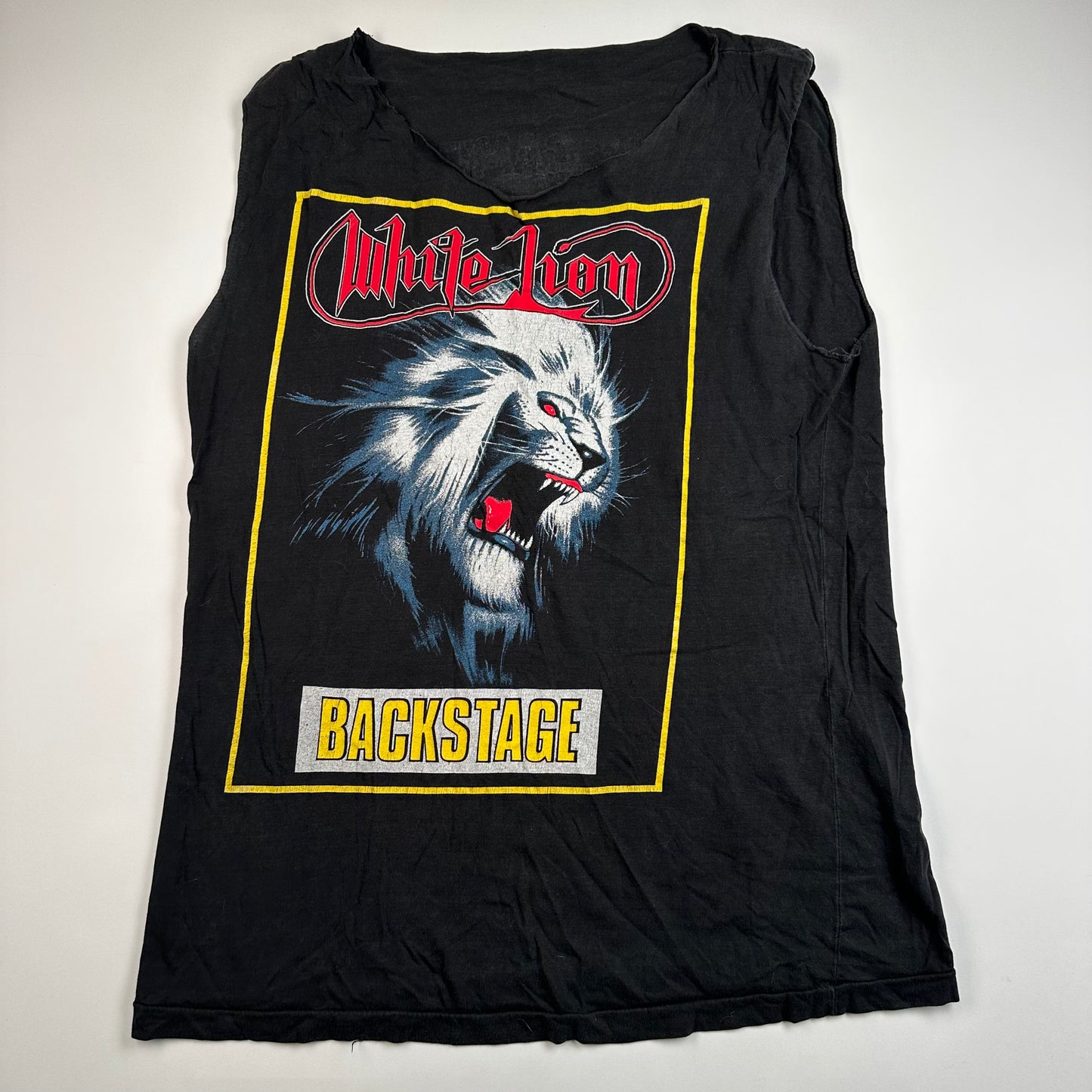 Vintage 80s White Lion Sleeveless Shirt Medium Backstage Big Game Hunter