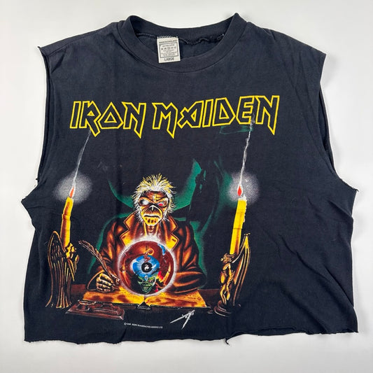 Vintage 1988 Iron Maiden Shirt Cropped Large Seventh Son