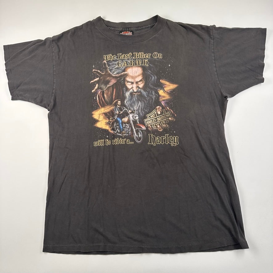 Vintage 90s Harley Davidson Shirt XL The Last Biker On Earth 3D Emblem