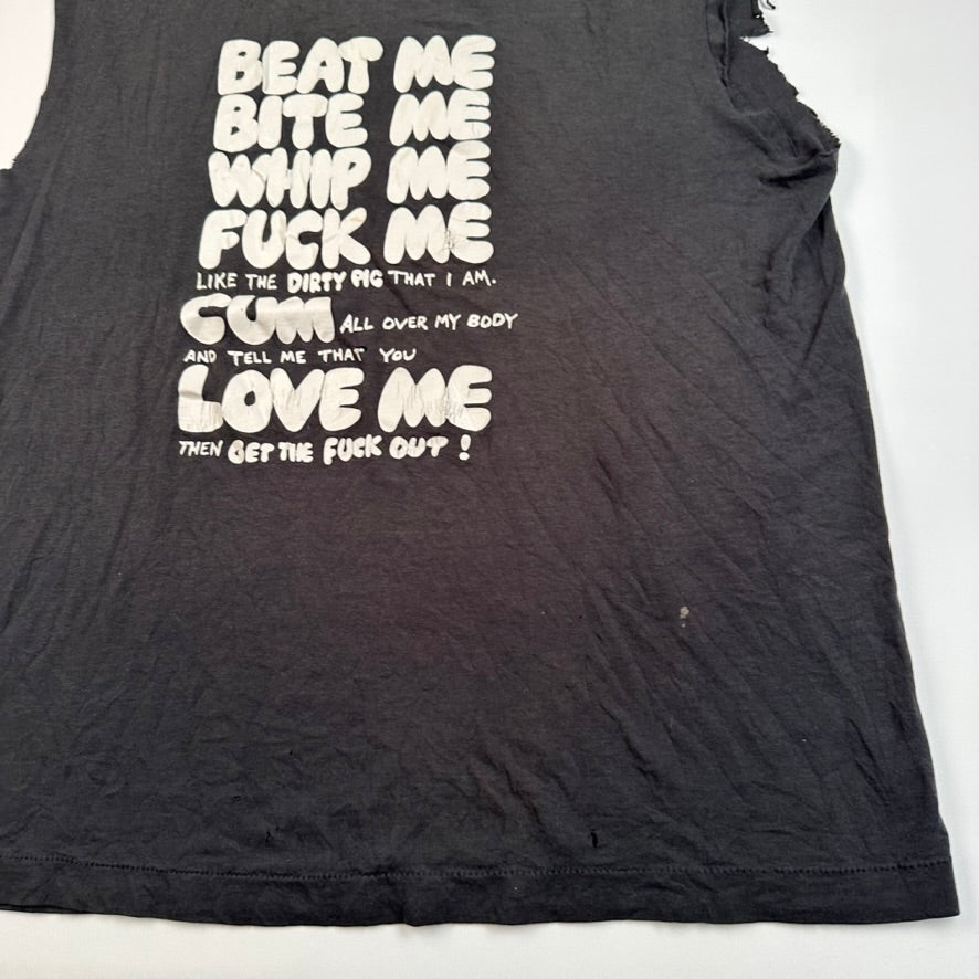 Vintage 80s Beat Me Bite Me Whip Me Sleeveless Shirt Large