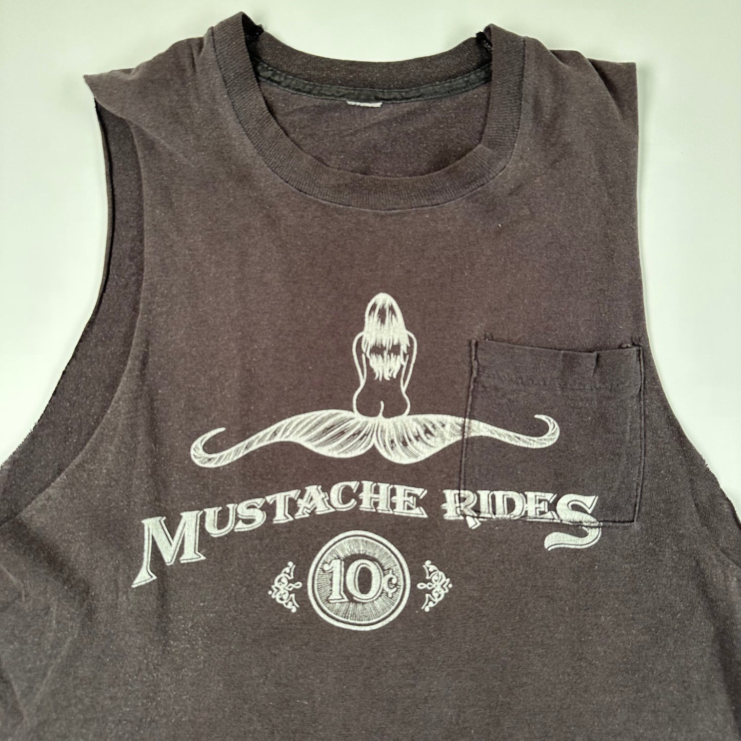 Vintage 70s Mustache Rides Sleeveless Shirt Large Harleys Only