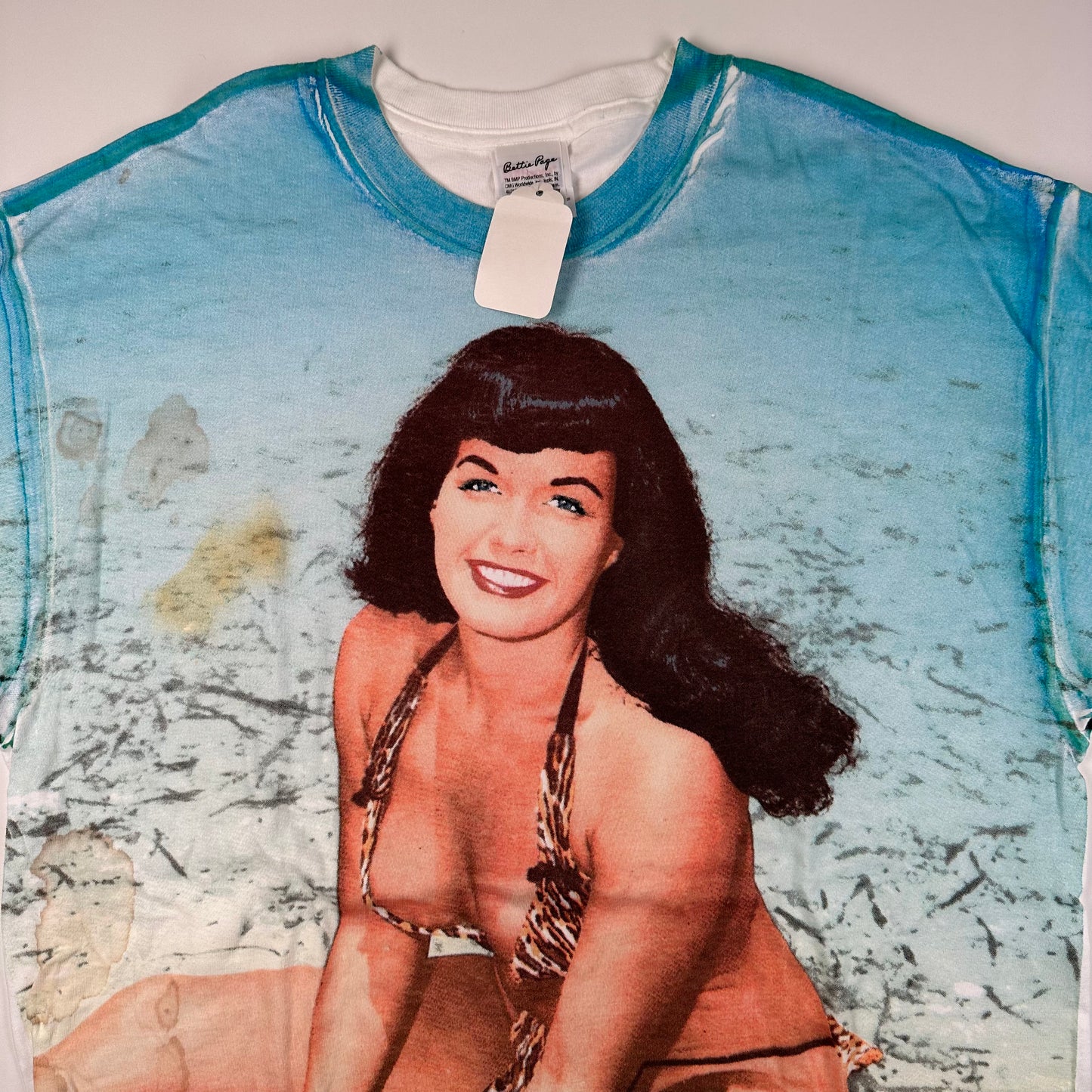 Vintage 90s Bettie Page Shirt Large Deadstock All Over Print Beach