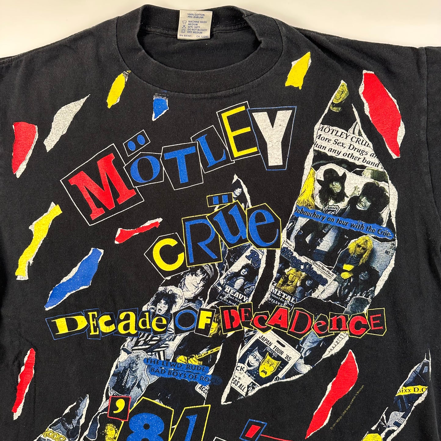 Vintage 1991 Motley Crue Shirt XL All Over Print Decade Of Decadence