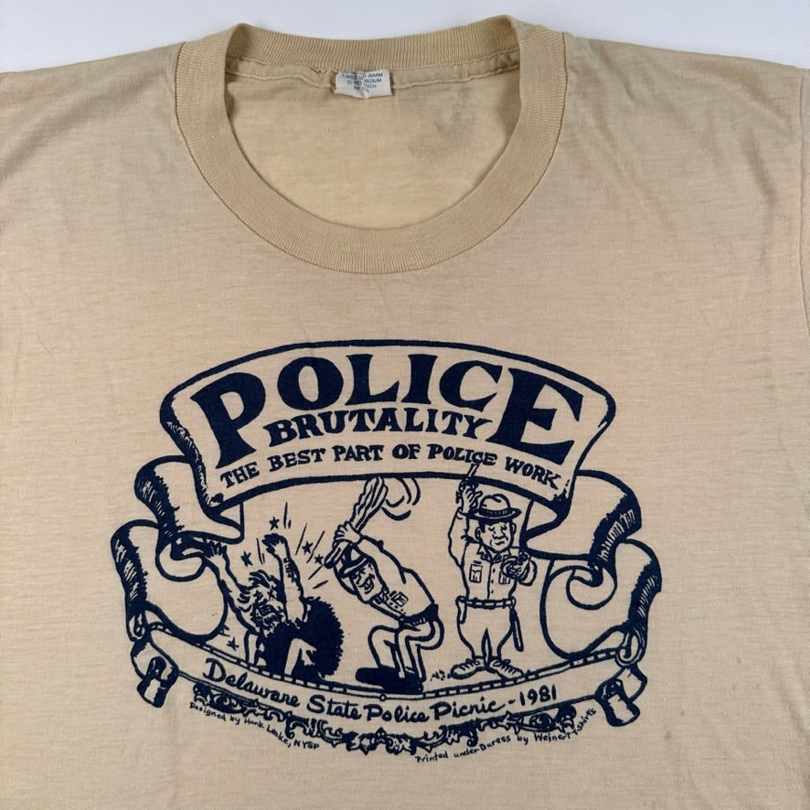 Vintage 1981 Police Brutality Shirt Large Delaware Police Picnic