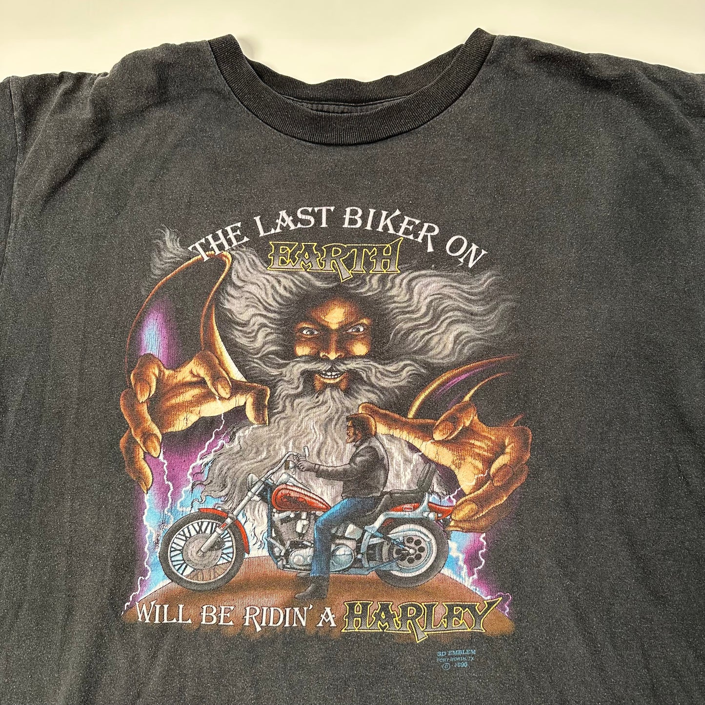 Vintage 1990 The Last Biker On Earth Will Be Ridin' A Harley Shirt XL 3D Emblem