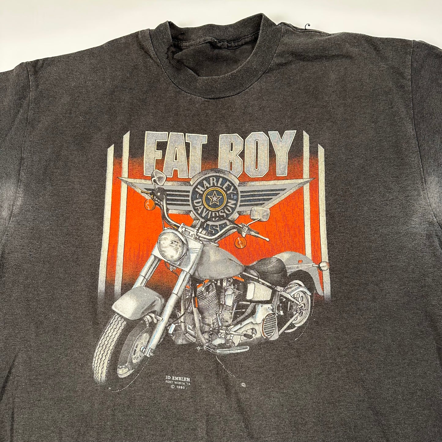 Vintage 1990 Harley Davidson Shirt XL Fat Boy 3D Emblem