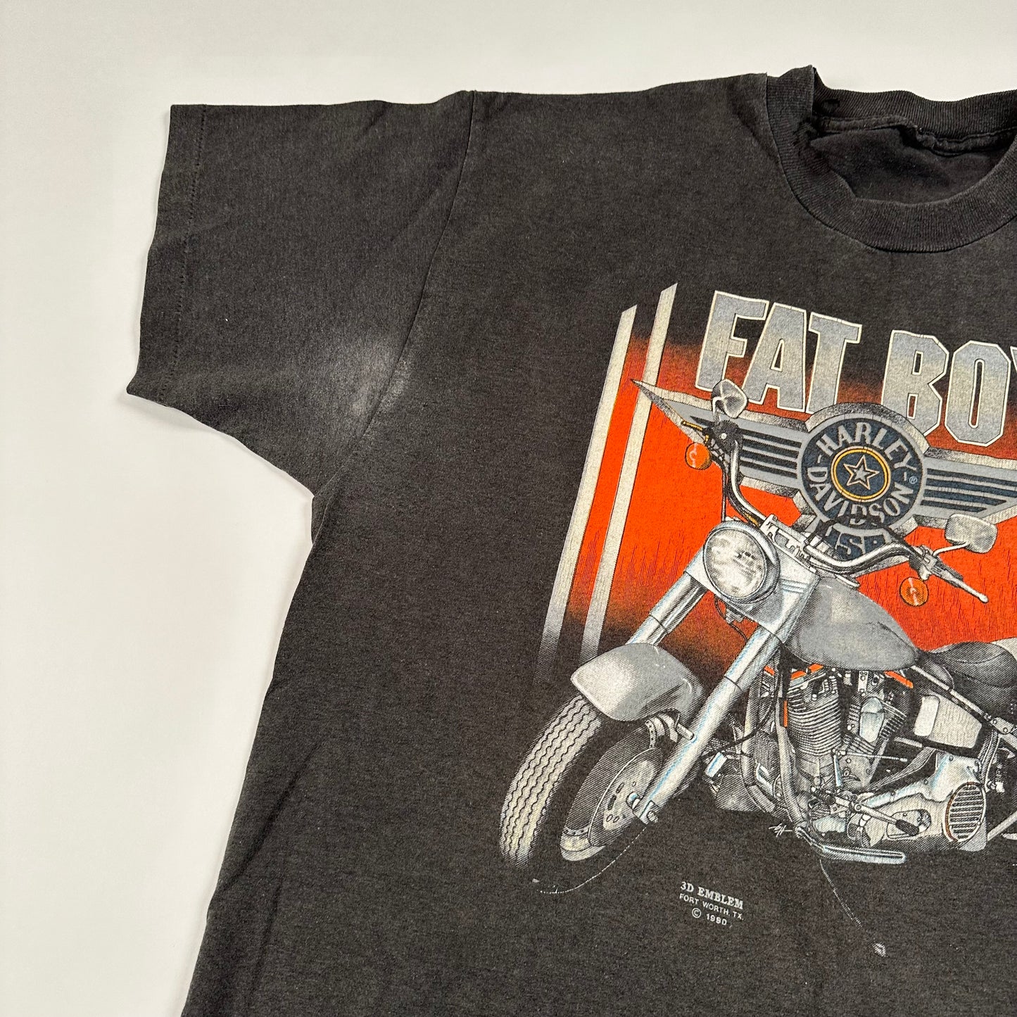 Vintage 1990 Harley Davidson Shirt XL Fat Boy 3D Emblem