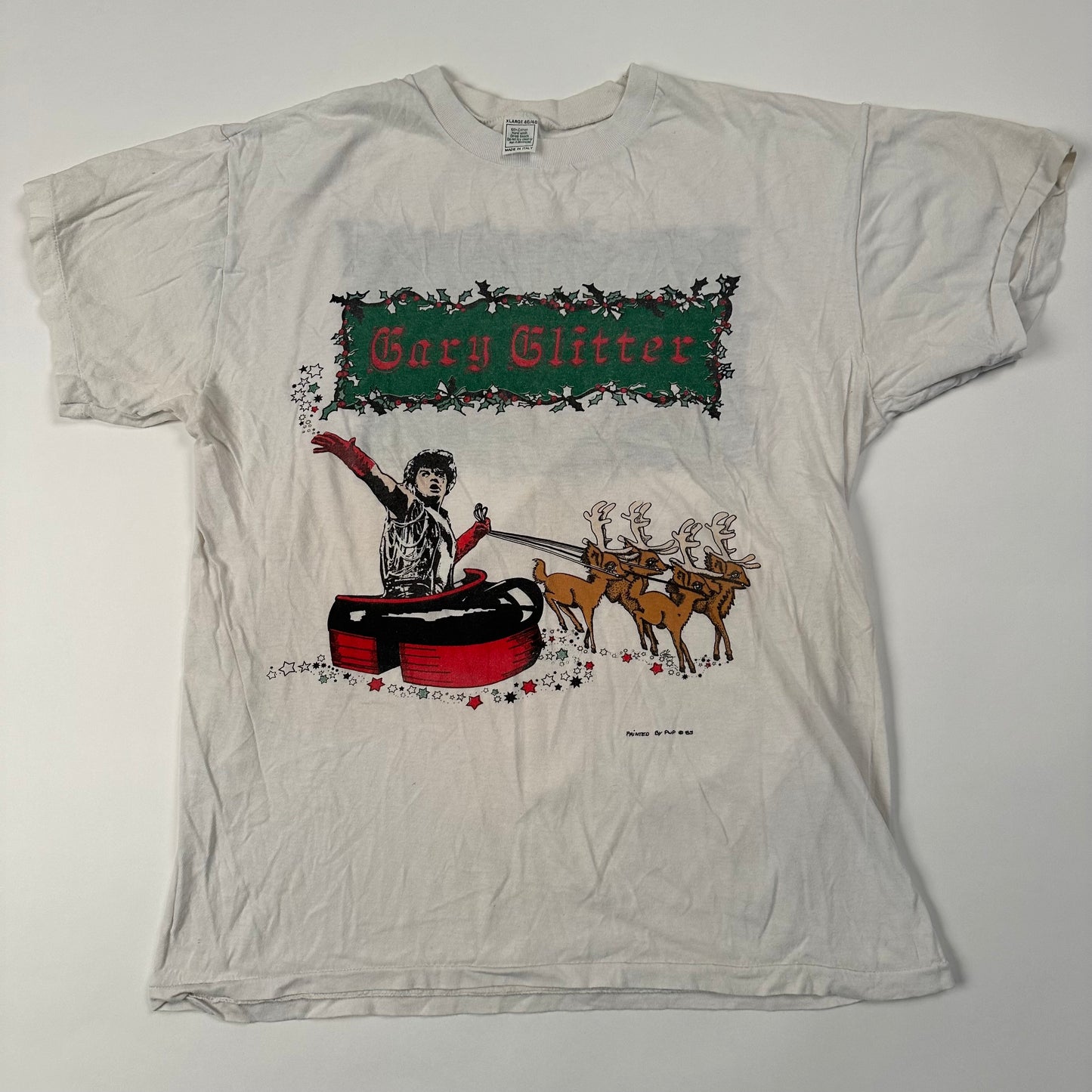 Vintage 80s Gary Glitter Shirt XL Yet Another Rock N Roll Christmas