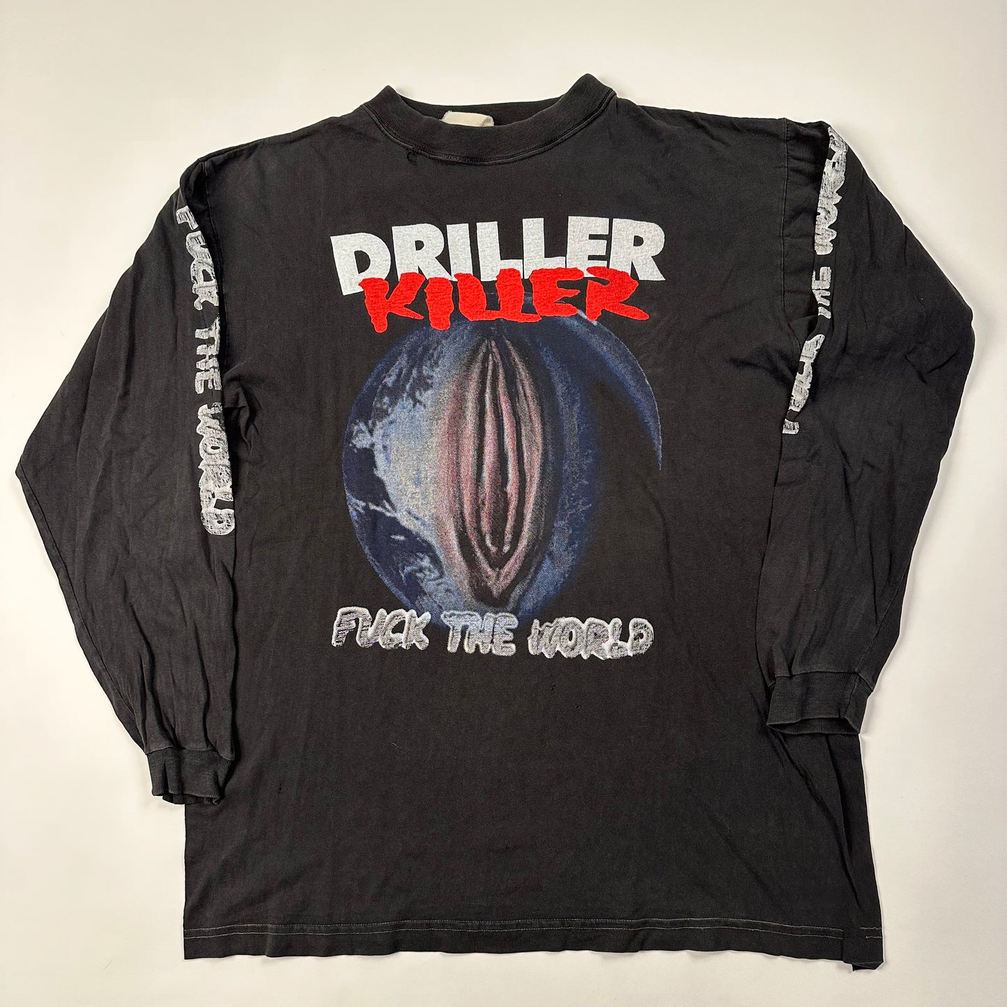 Vintage 90s Driller Killer Long Sleeve Shirt XL F*ck The World