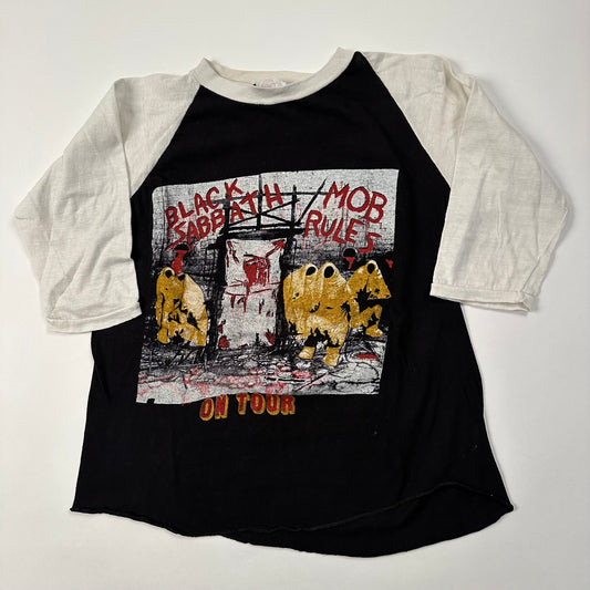 Vintage 80s Black Sabbath Raglan Shirt Large Mob Rules