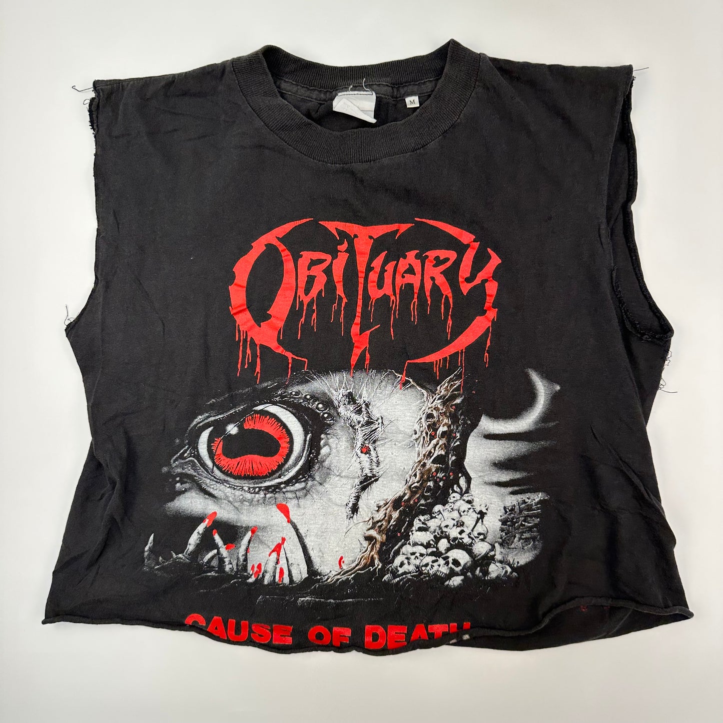 Vintage 1990 Obituary Cropped Shirt Medium Cause Of Death