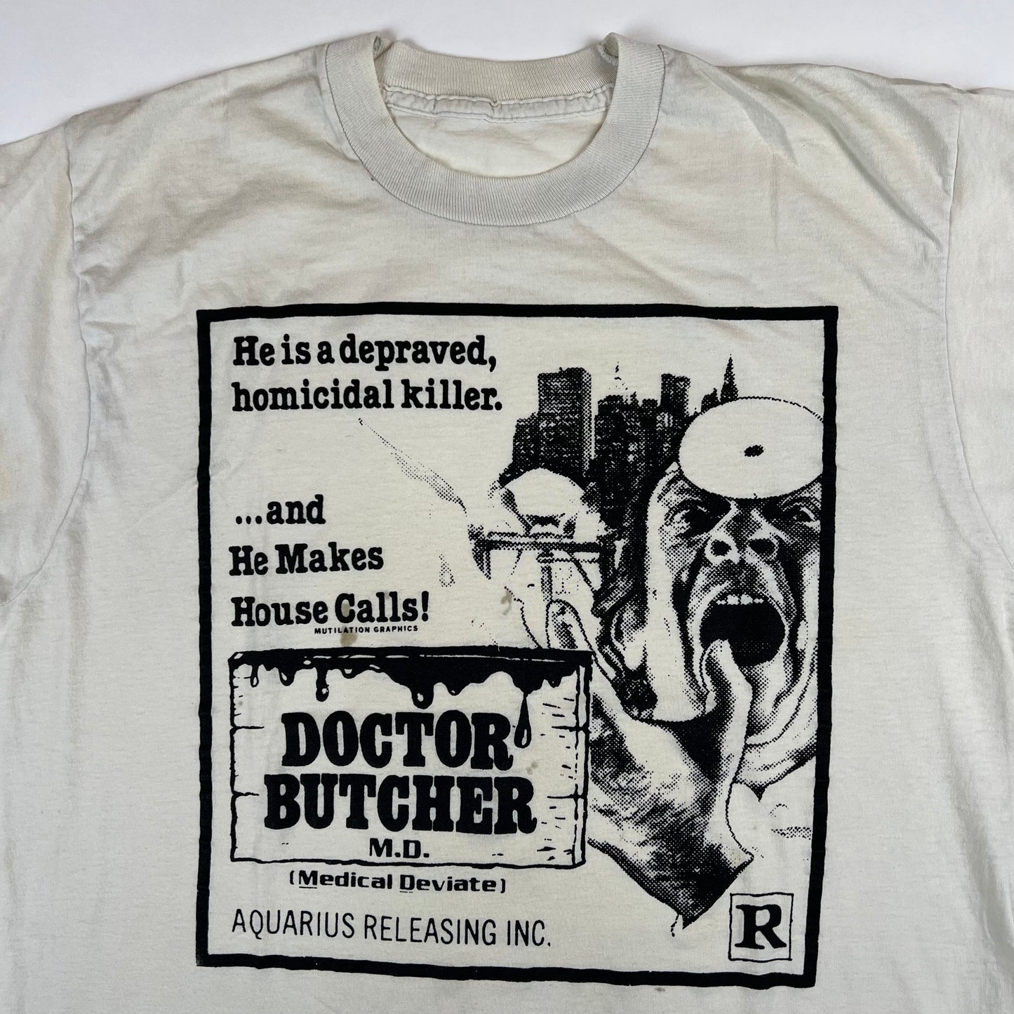 Vintage 80s Doctor Butcher Shirt Large Mutilation Graphics