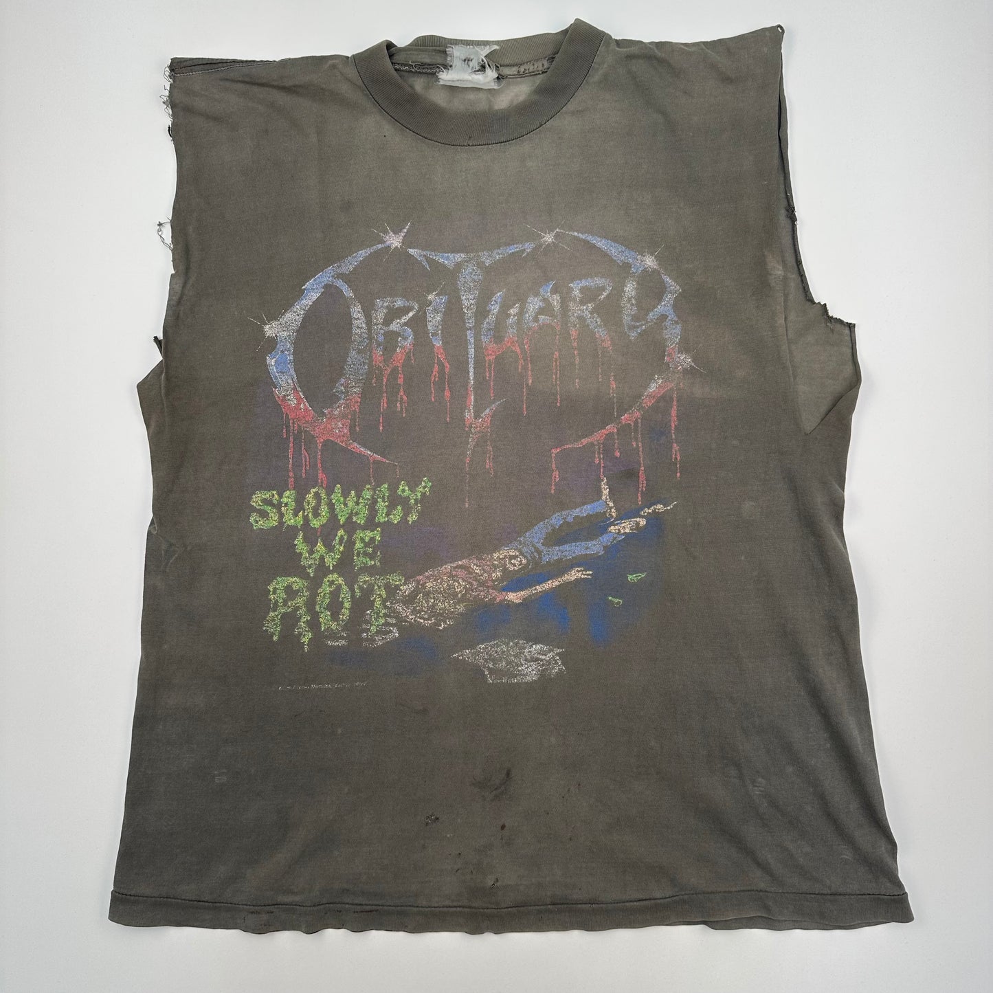 Vintage 90s Obituary Sleeveless Shirt Large Slowly We Rot