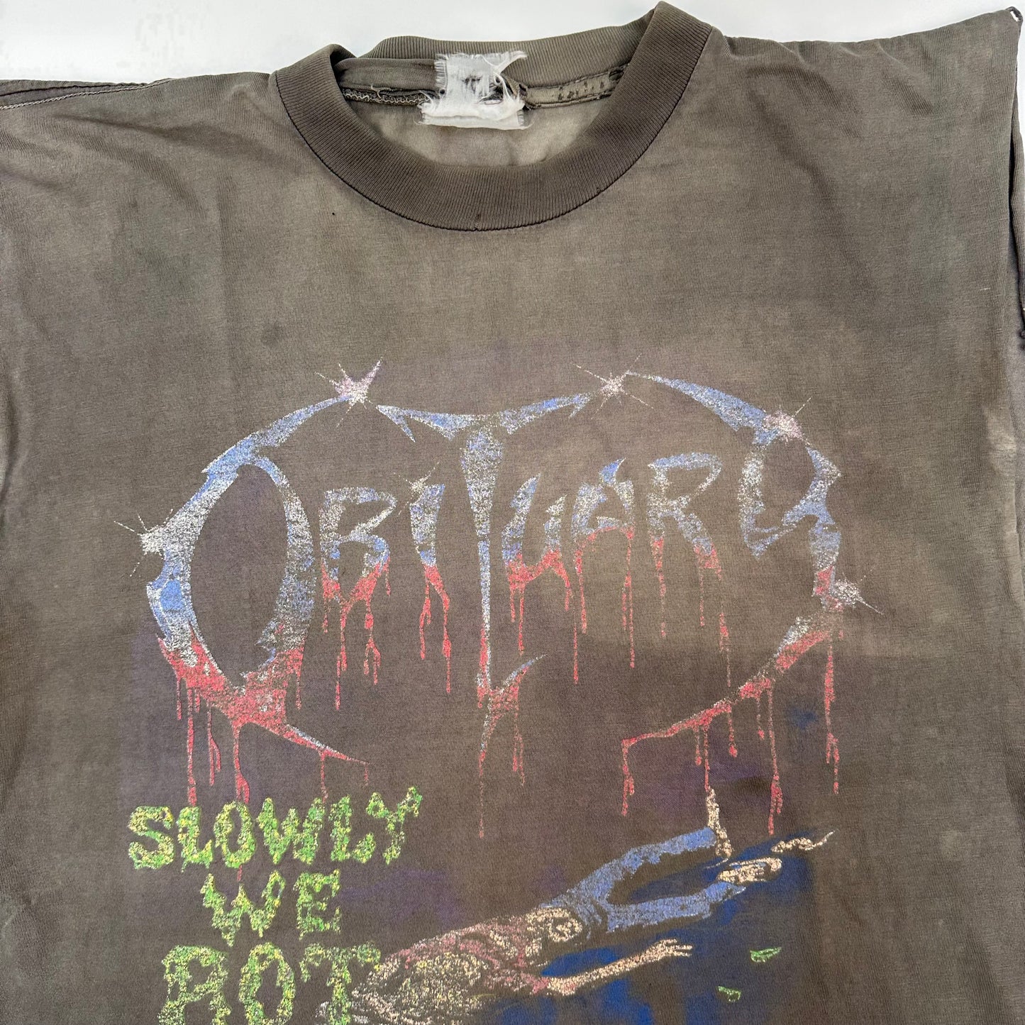 Vintage 90s Obituary Sleeveless Shirt Large Slowly We Rot