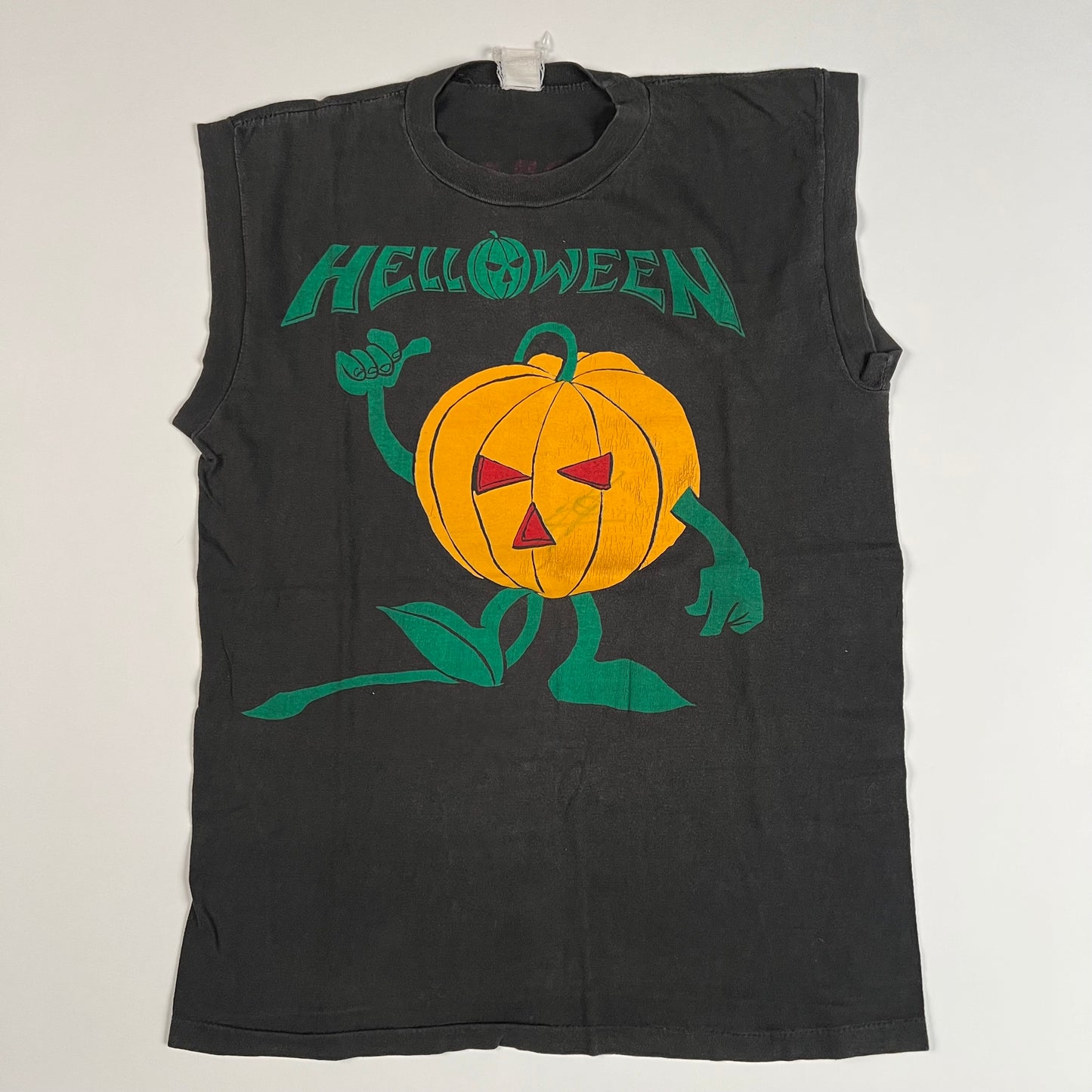 Vintage 80s Helloween Sleeveless Shirt Large Autographed Warning Big Ugly Pumpkin