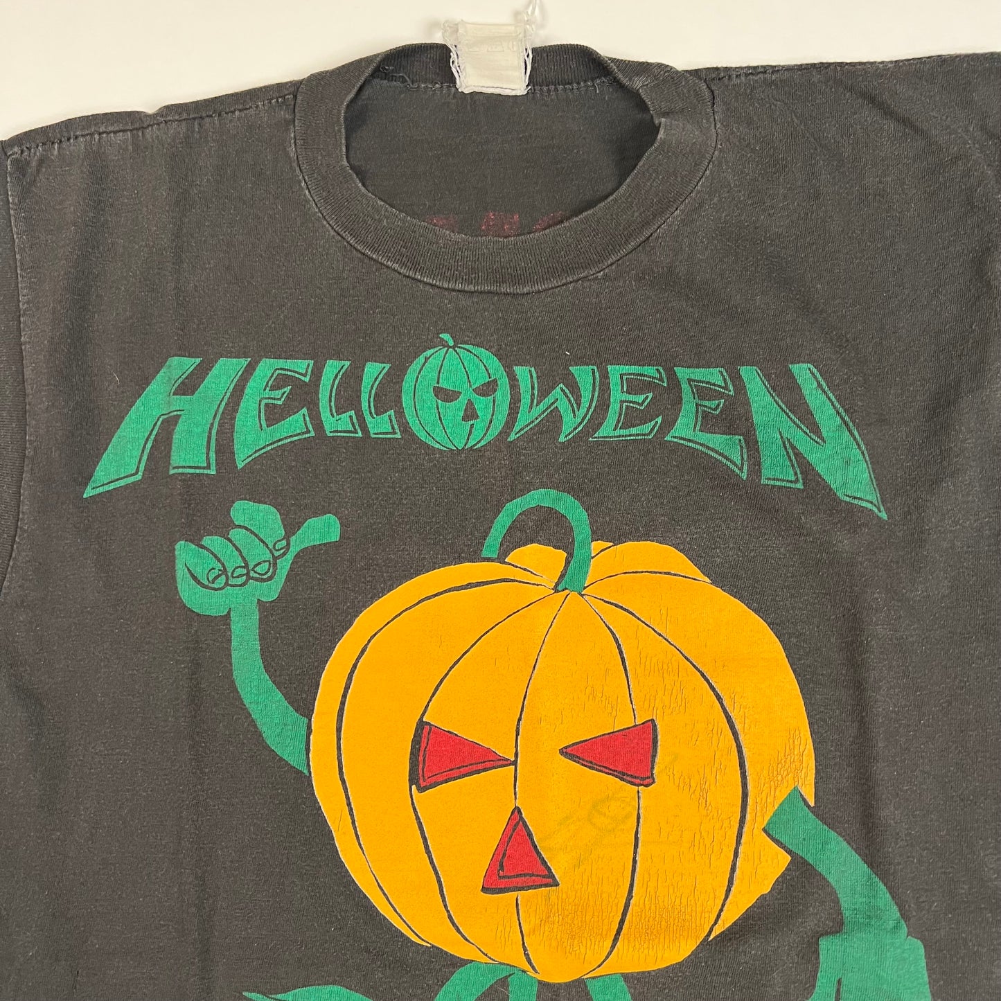 Vintage 80s Helloween Sleeveless Shirt Large Autographed Warning Big Ugly Pumpkin