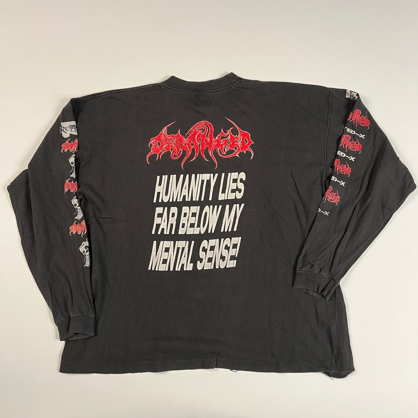 Vintage 1995 Deranged Long Sleeve Shirt XL Rated X Humanity Lies